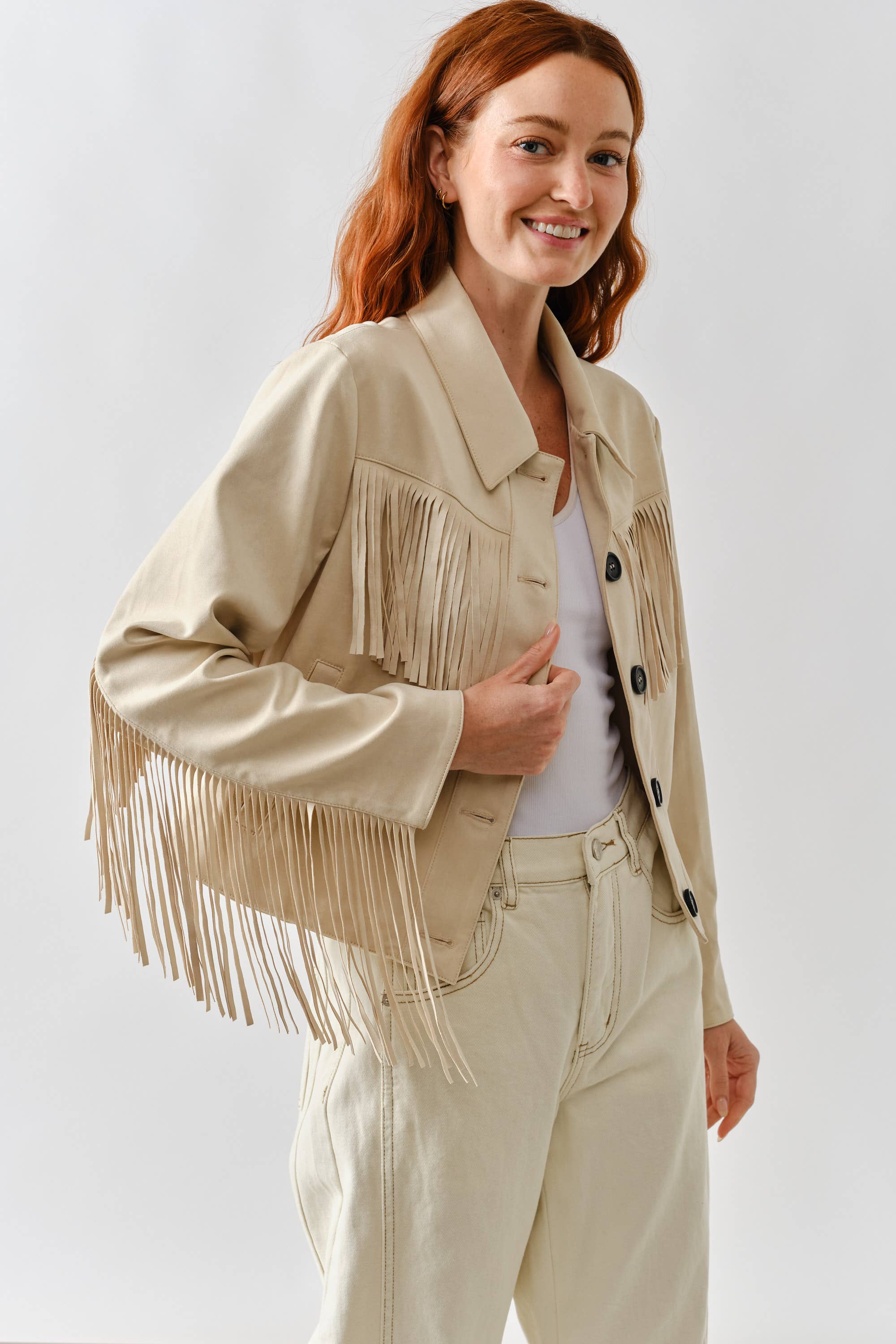 Aaron & Amber - Wholesale Leather Jacket - Women's - MAJ3277 FAUX SUEDE FRINGE JACKET18
