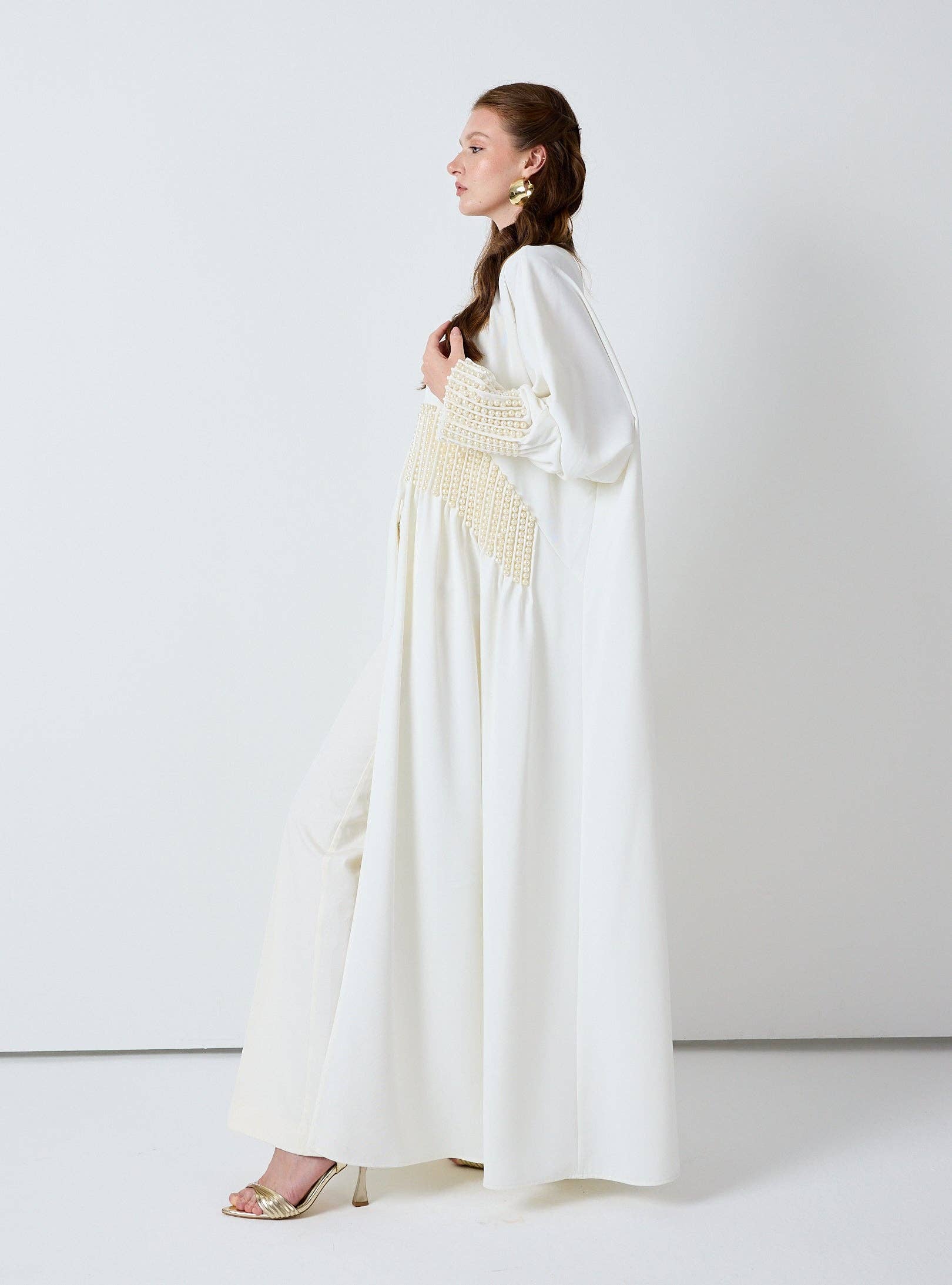 Store WF – wholesale Kaftan – Women's – Off White Abaya with Pearl Embellishments8