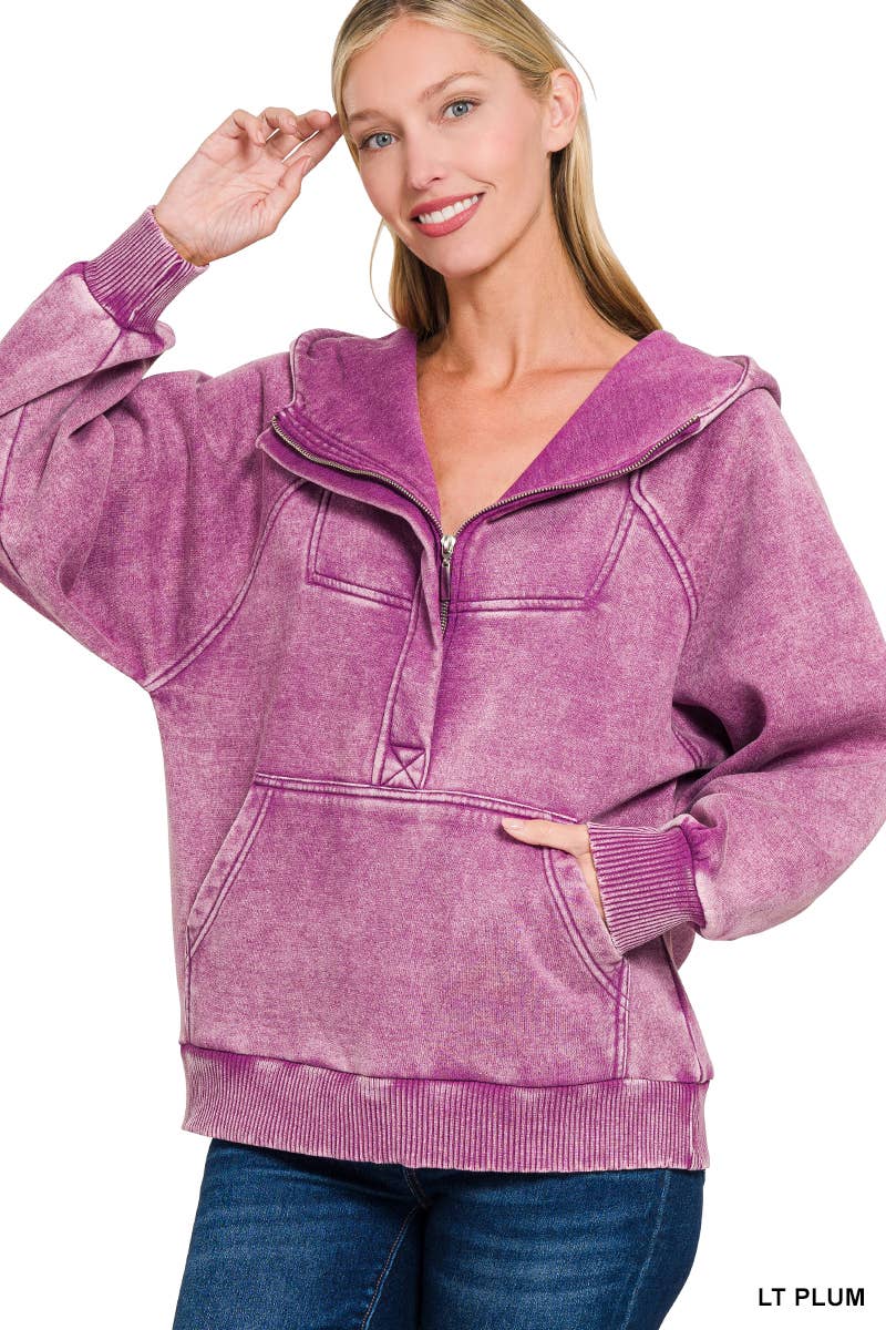 42POPS - Wholesale Hoodie - Women's - ..SI-25317 Washed Fleece Oversized 1/4 Zip Hoodie16
