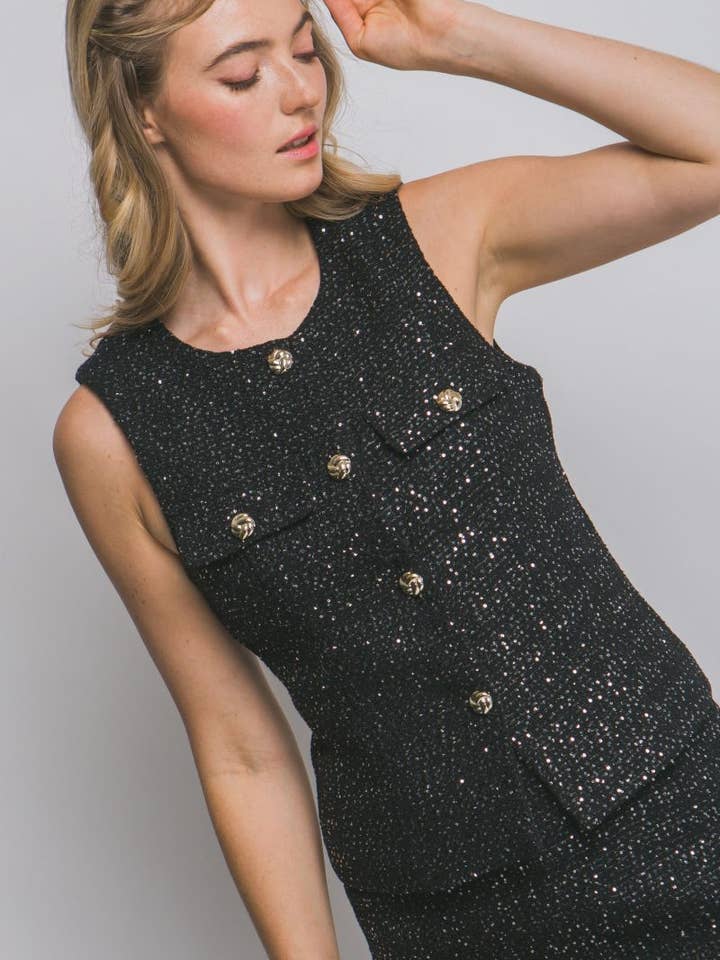 Chaleco de Tweed con Botones de Lentejuelas para venta al por mayor de Vanilla Monkey