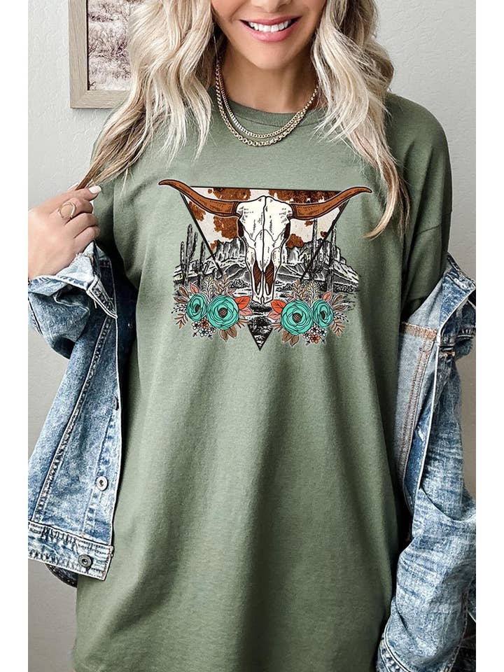 Desert Cow Skull Grafiska Tungvikts T-shirts för wholesale av COLORBEAR