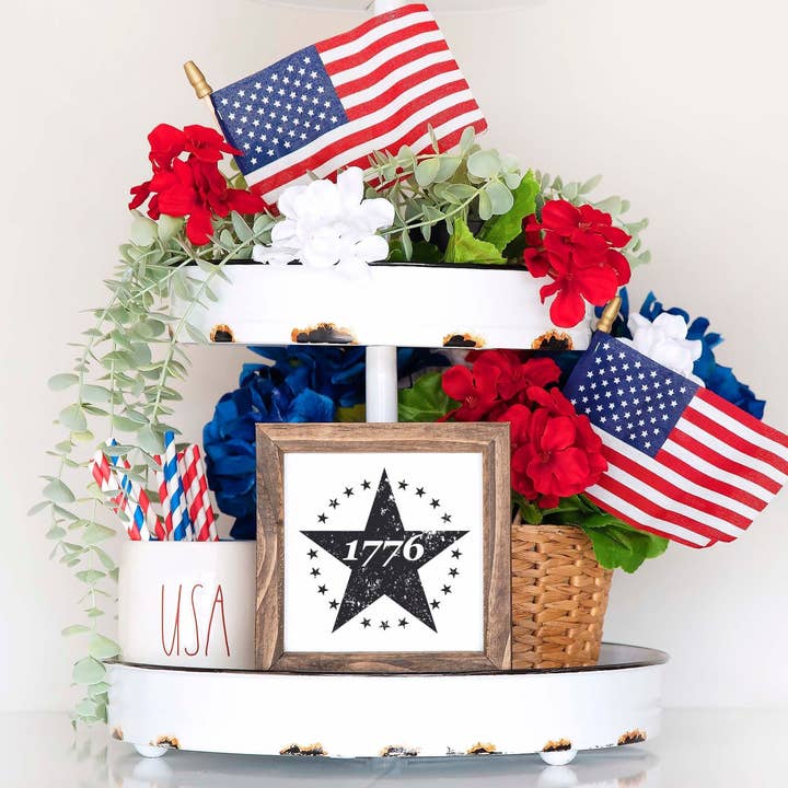 1776 Star 4th of July Wooden Tiered Tray Independence Day for wholesale by Rising Tide Vintage