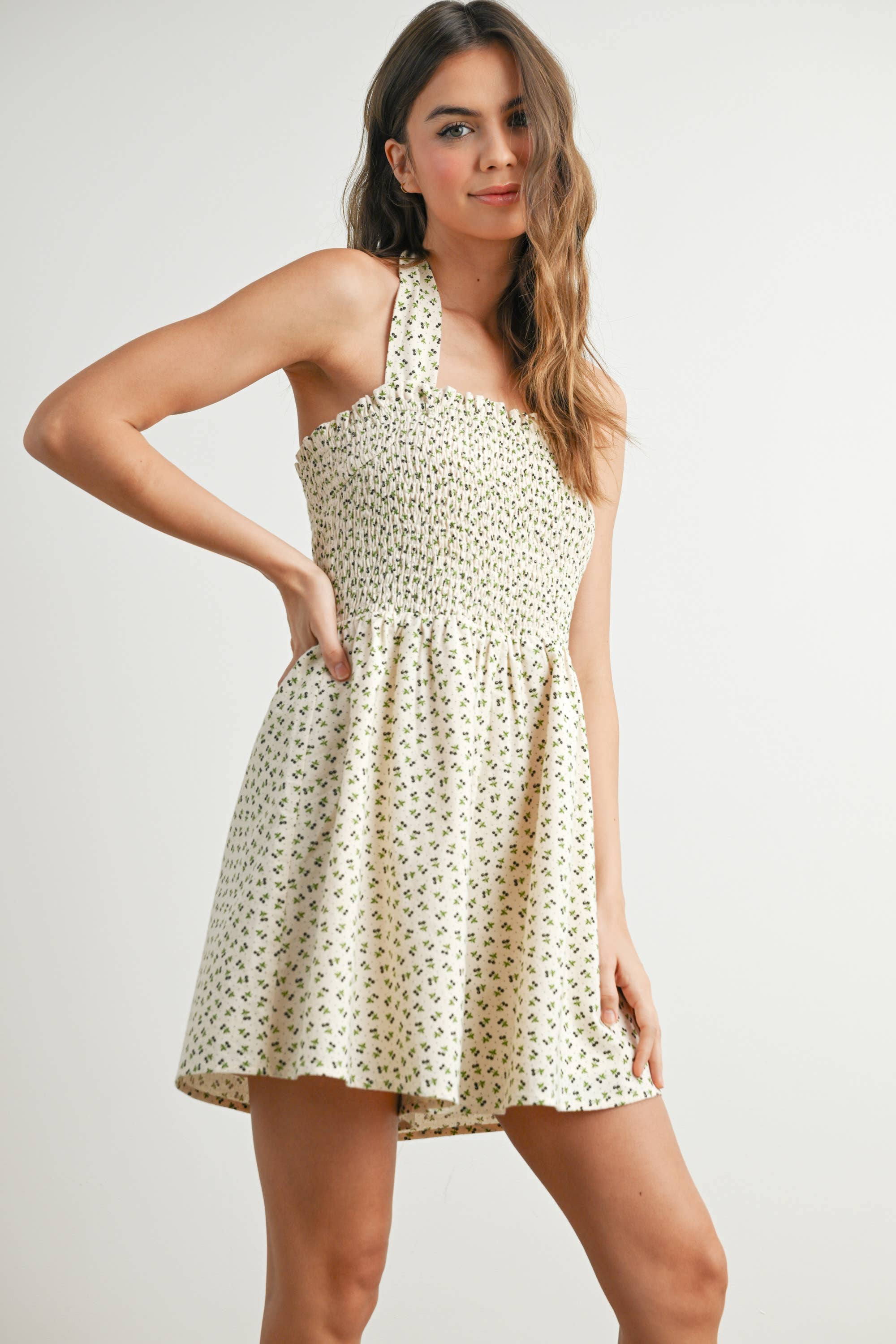 BUTTERMELON - Wholesale Dress - Women's - Classic Ditsy Mini Dress - BMR76725