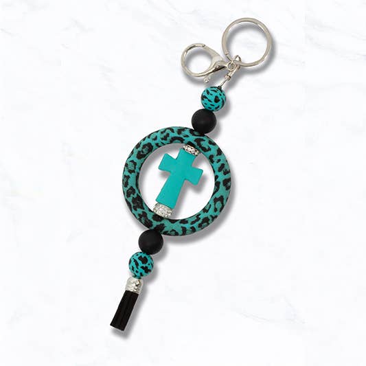 Suzie Q USA - Wholesale Keychain - Women's - Faith & Western Print Cross Charm Keychain