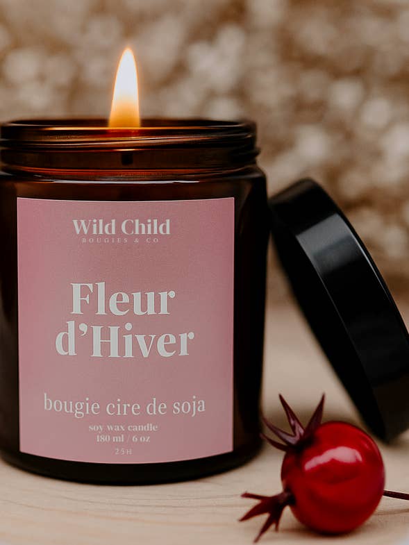 “Winter flower” Christmas candle - Vegetable wax - 25h for wholesale by WILD CHILD Bougies & Co