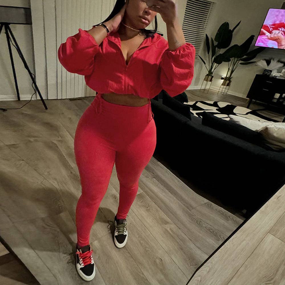 MB Fashion Wholesale - Wholesale Activewear Set - Women's - MB FASHION Zip-Up Crop Jacket & High-Waist Leggings Set 1552LY8