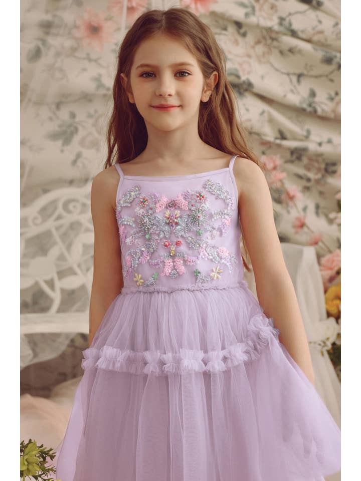 Pastel Purple Vibrant Embroidered Tulle Princess Dress for wholesale on Faire