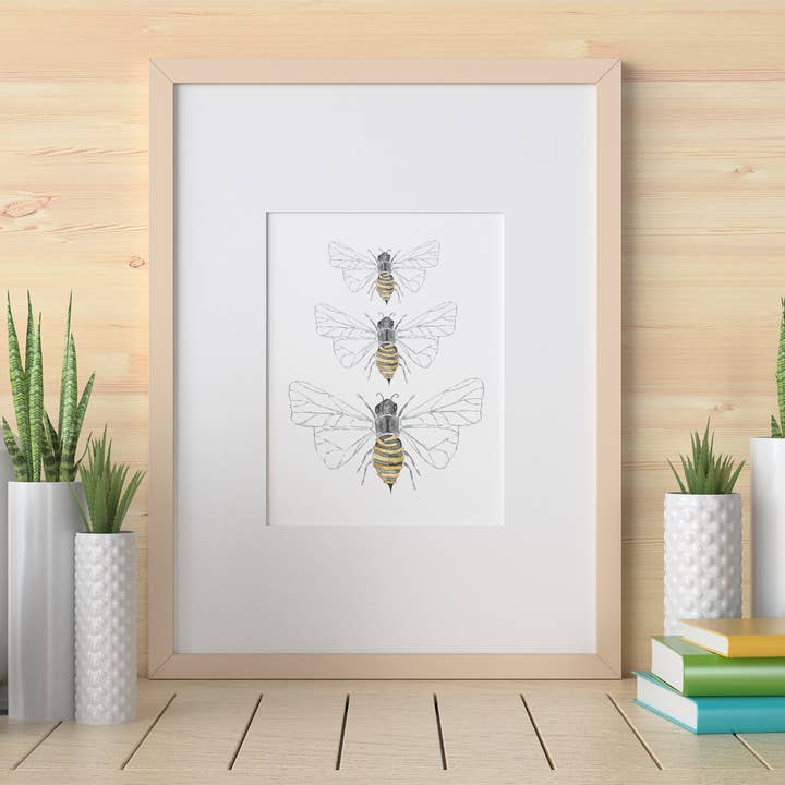 Imprimé à l'aquarelle Triple Bee pour la vente par Abigail Leigh Designs