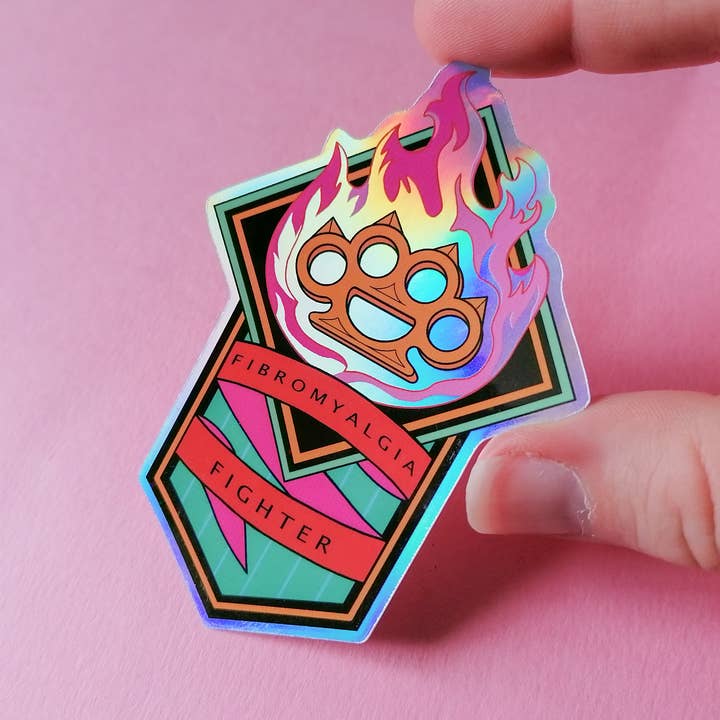 Fibromyalgie Fighter holografische sticker voor wholesale door Abi Stevens Illustration