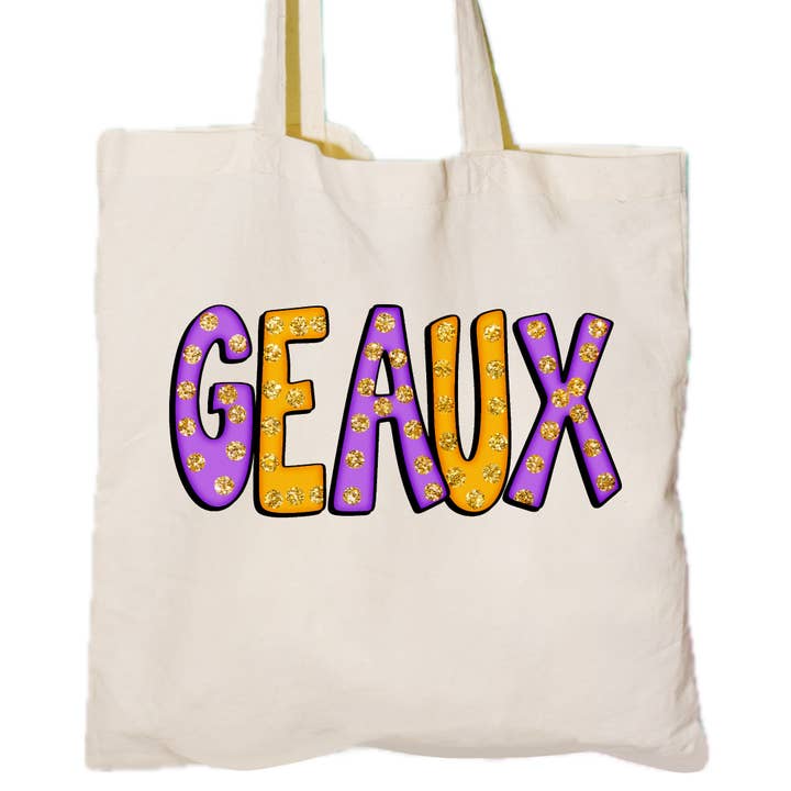 geaux lsu inspired purple and gold tote bag for wholesale by on the Bayou