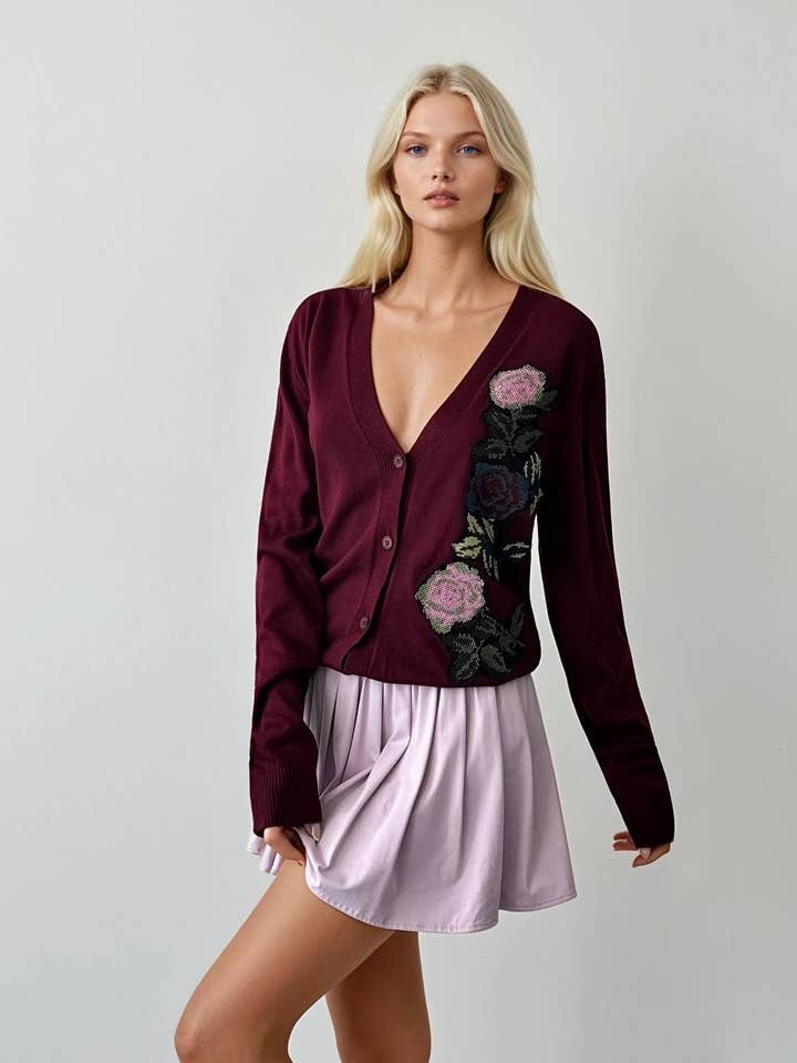 Rose Embroidered Button Cardigan and other Purchase Wholesale astr the label. Free Returns & Net 60 Terms on Faire trending on Faire.