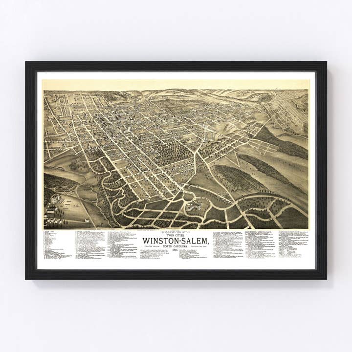Vintage Map of Winston-Salem, North Carolina 1891 for wholesale by Ted's Vintage Art