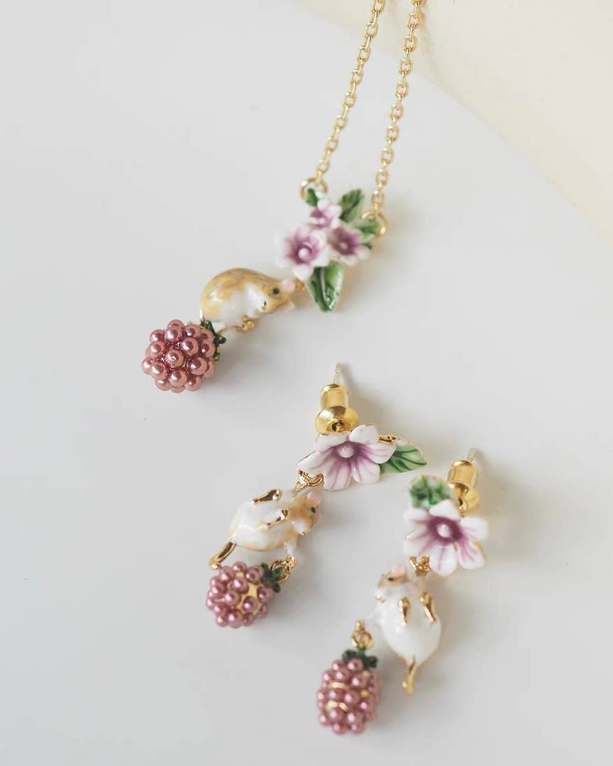 Exsito - Wholesale Dangle Earrings - Hamster and Wisteria Flowers Enamel Earrings4