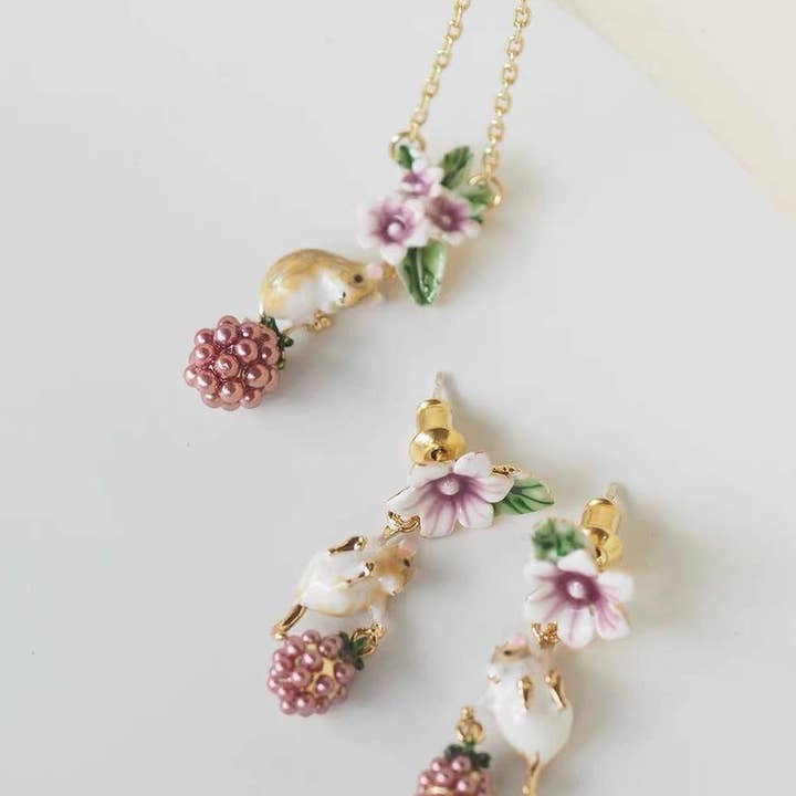Exsito - Wholesale Dangle Earrings - Hamster and Wisteria Flowers Enamel Earrings4