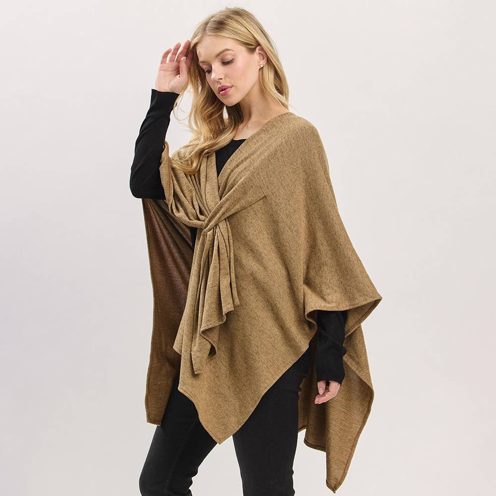 Sensibling Corp. - Wholesale Poncho - Dames - Asymmetrische Zoom Solide Doorknoop Gedrapeerde Strik-Voorkant Wikkelponcho18