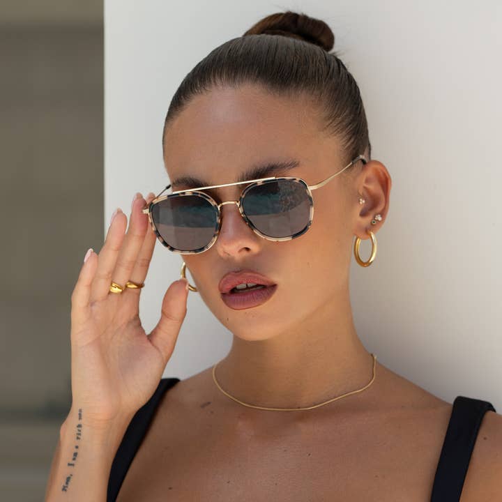 Milky Tortoise Brown Weston Acetate Round Unisex Sunglasses for wholesale on Faire