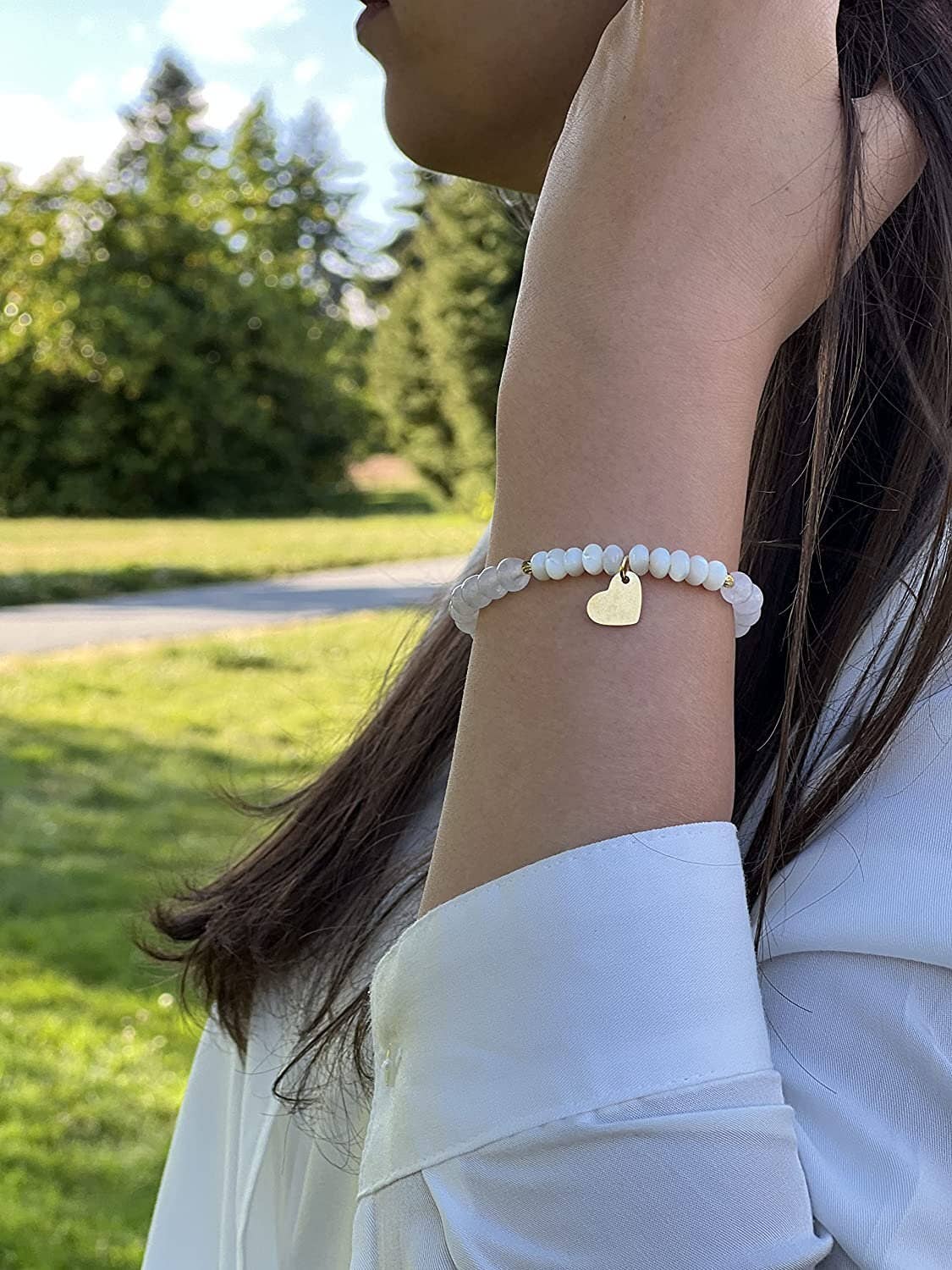 Mana Gallery - Wholesale Armband met kralen - Jade armband (wit) en schelp, handgemaakt, 100% natuurlijk, geweven2