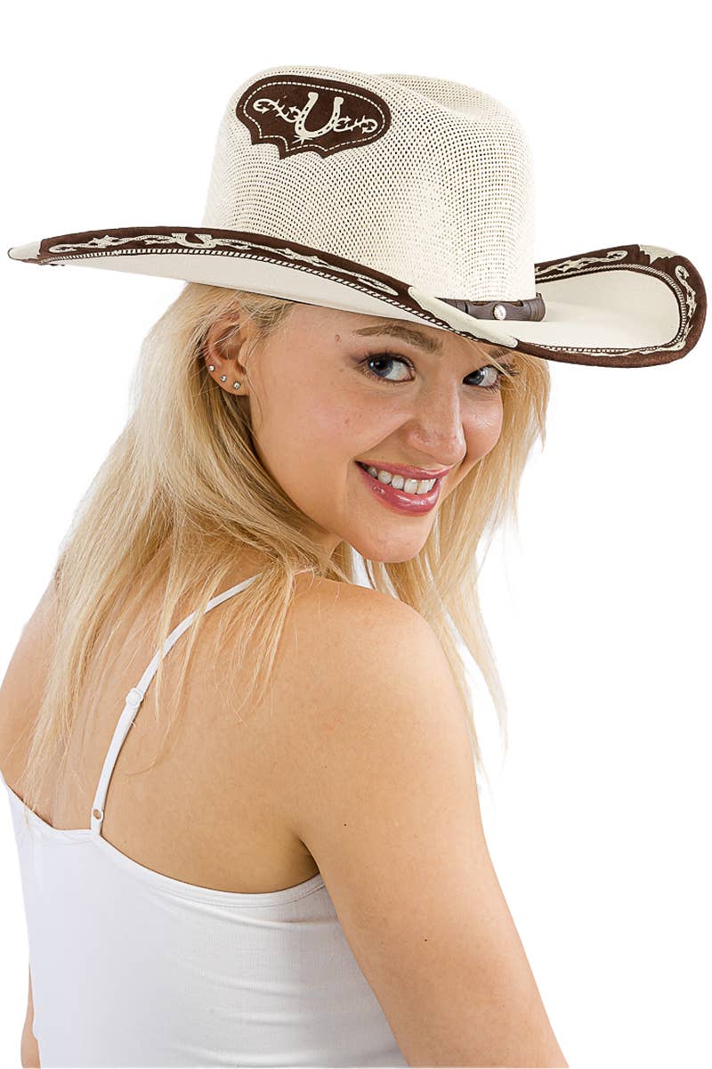 Cap Zone - Vendita all'ingrosso Cappello da cowboy - Donna - Cappello da cowboy Elite con base in avorio ventilato e bordo in pelle scamosciata sintetica11
