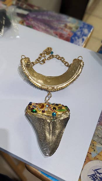 Gay Isber Designs - Wholesale Pendant/Charm Necklace - Shark Tooth Fossil Replica Chrome Plated Silver Gold Combo Swarovski Jewels Sugar Gay Isber5