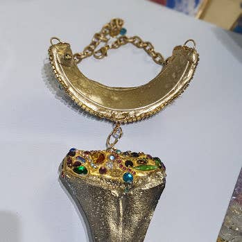 Gay Isber Designs - Wholesale Pendant/Charm Necklace - Shark Tooth Fossil Replica Chrome Plated Silver Gold Combo Swarovski Jewels Sugar Gay Isber5