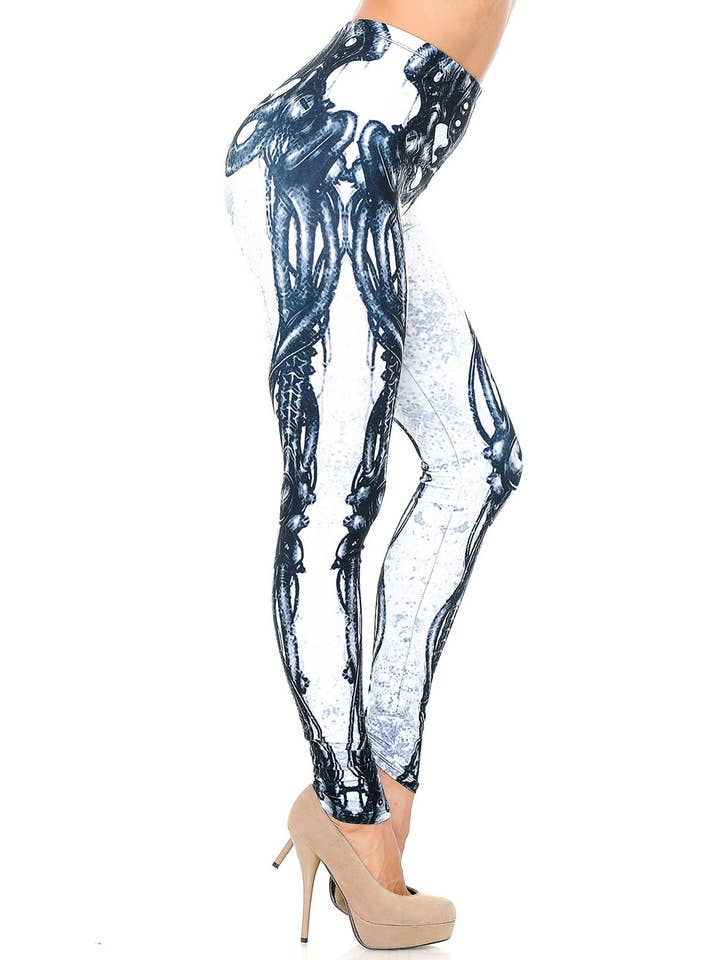 USA Fashion - Wholesale Fashion Leggings - Women's - Creamy Soft White Bio Mechanical Skeleton Leggings