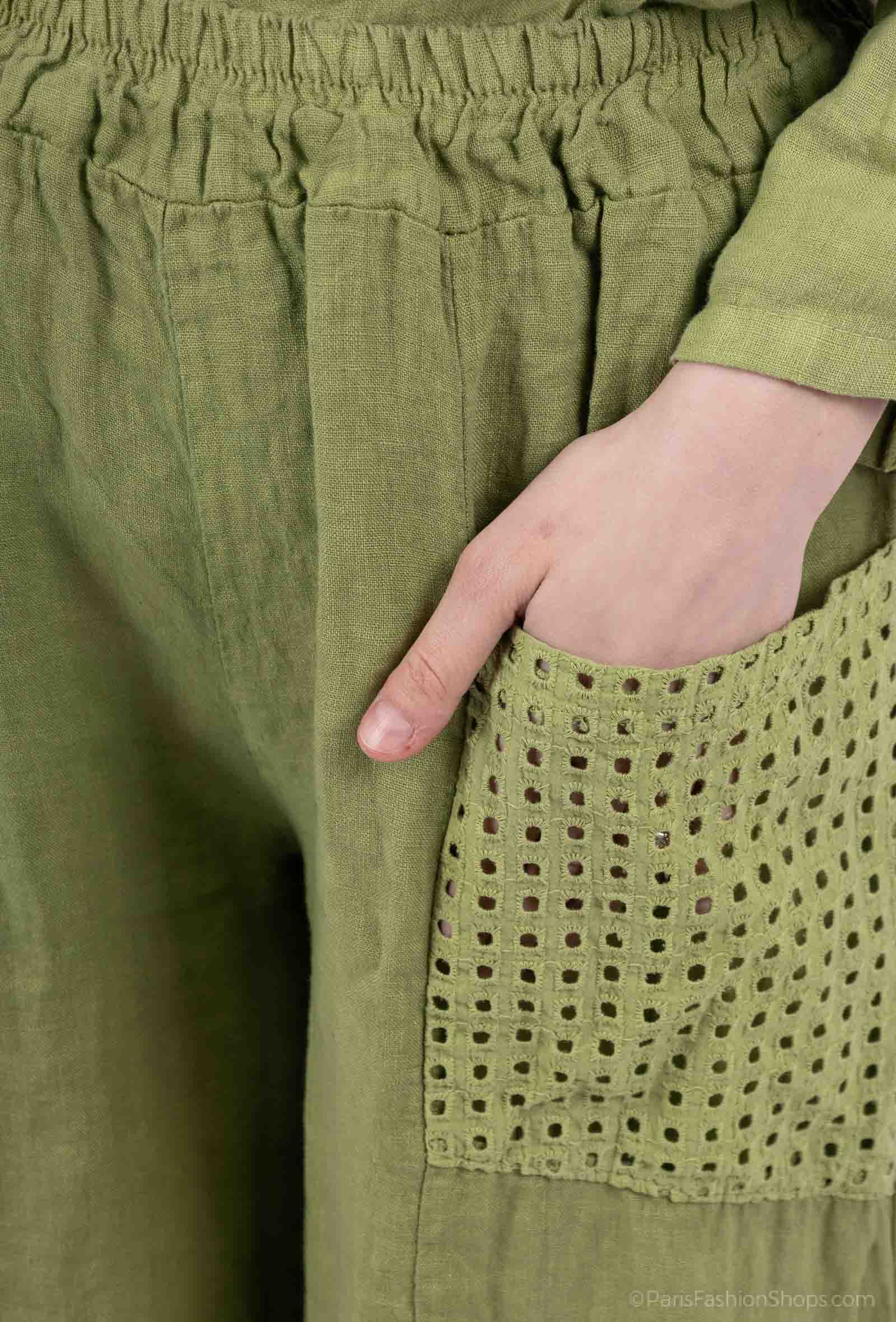 Shyloh - Wholesale Pants - Women's - Linen Trousers with Openwork Pockets 2058023