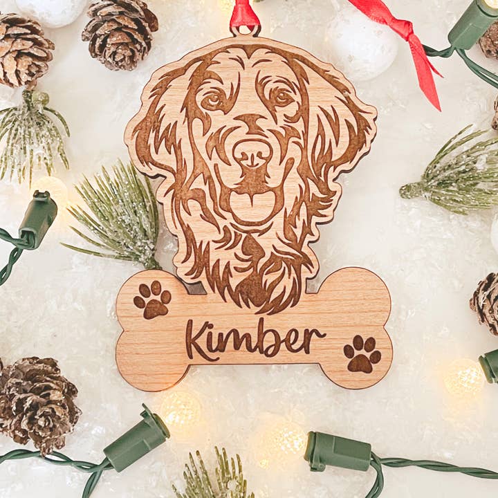 Personalized Golden Retriever Ornament for wholesale by Woobie Beans Jewelry, Gifts & Apparel