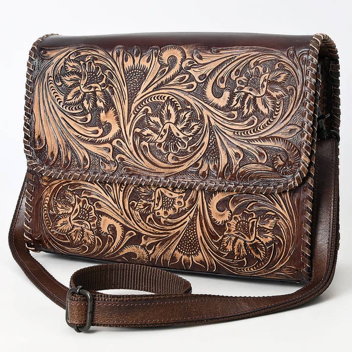 ADBGZ894 Tooled Leather Messenger Crossbody Bag | American Darling for wholesale by LS Western