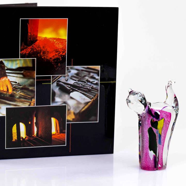 Statua regalo in vetro soffiato a mano rosa gatto con colore per la vendita all'ingrosso da parte di Loranto