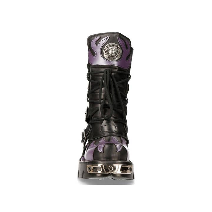 Nero Stivali da motociclista in pelle nera/rossa con teschio e fiamme New Rock - M-591-S5 in vendita all'ingrosso su Faire