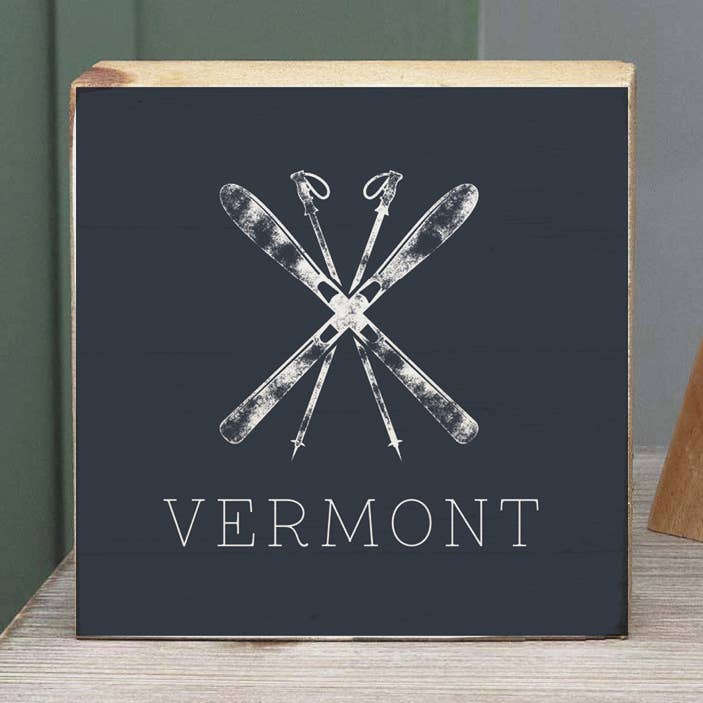 Bloque de madera decorativo de esquí azul marino personalizado para venta al por mayor de Rustic Marlin