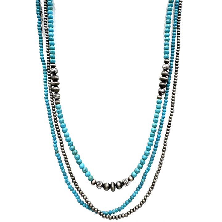 Three Strand Colored Multi Stone Beads Navajo Western Necklace for wholesale by Lunar Deer