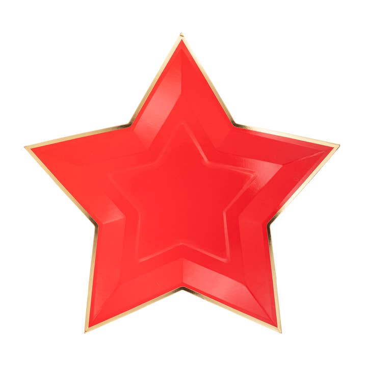 PGB1041 - Red Star Shaped Gold Foiled Paper Plate for wholesale by My Mind’s Eye
