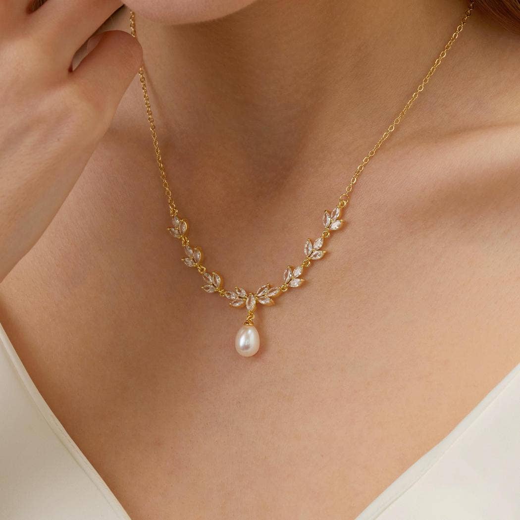 Drrtymagic - Vente Bracelets à breloques/pendentifs - Collier de perles d'eau douce avec ensemble de bijoux en perles et diamants CZ1