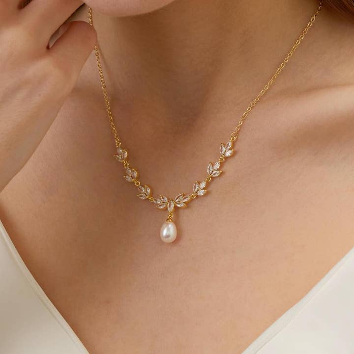 Drrtymagic - Wholesale Charm/Dangle Bracelet - Freshwater Pearl Necklace With CZ Diamond Pearl Jewelry Set1