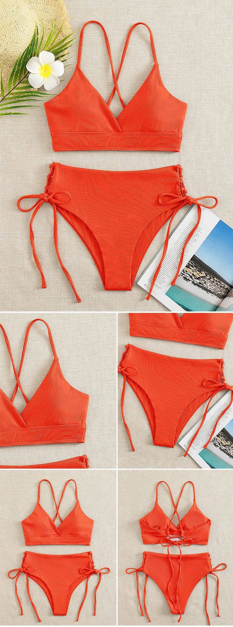 Sweetkama - Wholesale Two Piece Swimsuit - Women's - Ladies Solid Color Shoulder String Tie Bikini Set RFD-968411
