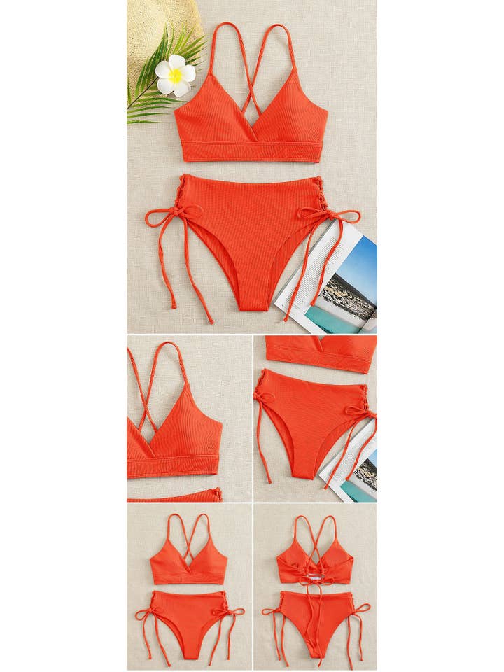 Sweetkama - Wholesale Two Piece Swimsuit - Women's - Ladies Solid Color Shoulder String Tie Bikini Set RFD-968411