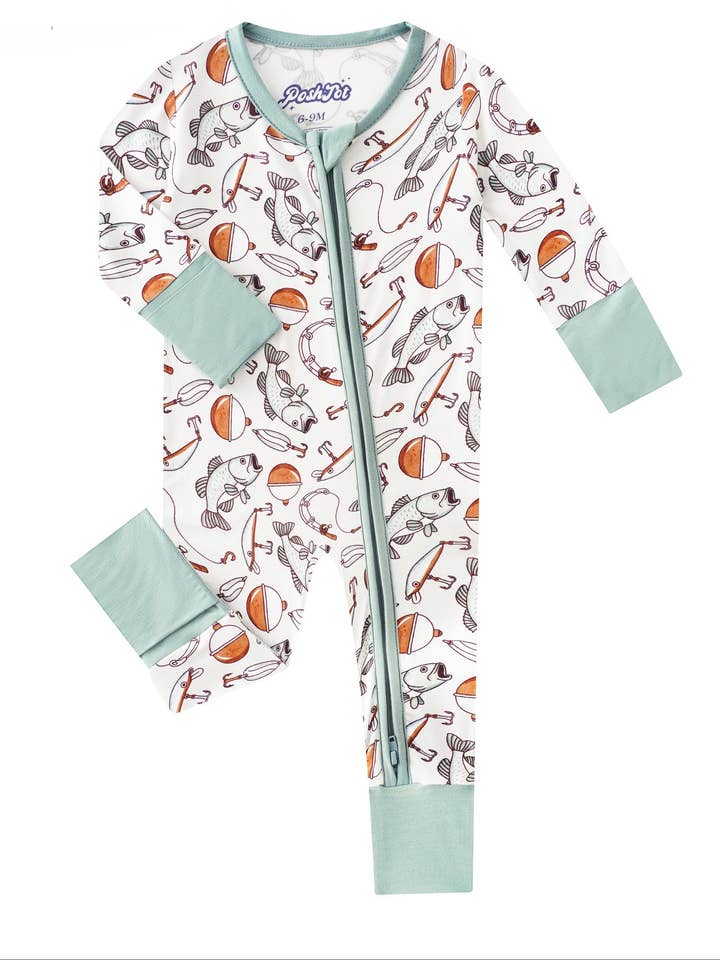 PoshTOT Fishing Bamboo Baby Convertible Zippy Romper for wholesale by Charlie's Project Kids