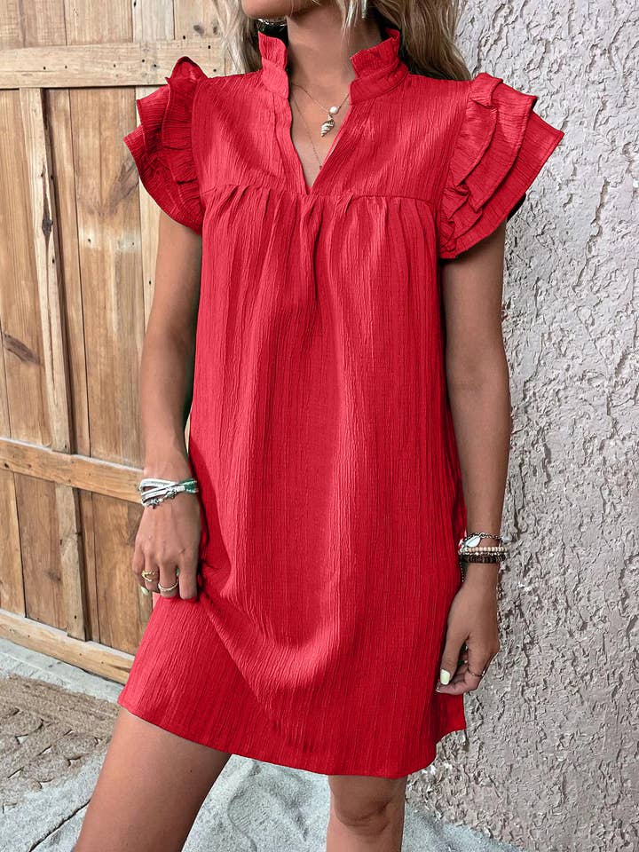 Lily Clothing - Wholesale Dress - Women's - Multi-layer lotus sleeve V-neck long pullover dress
