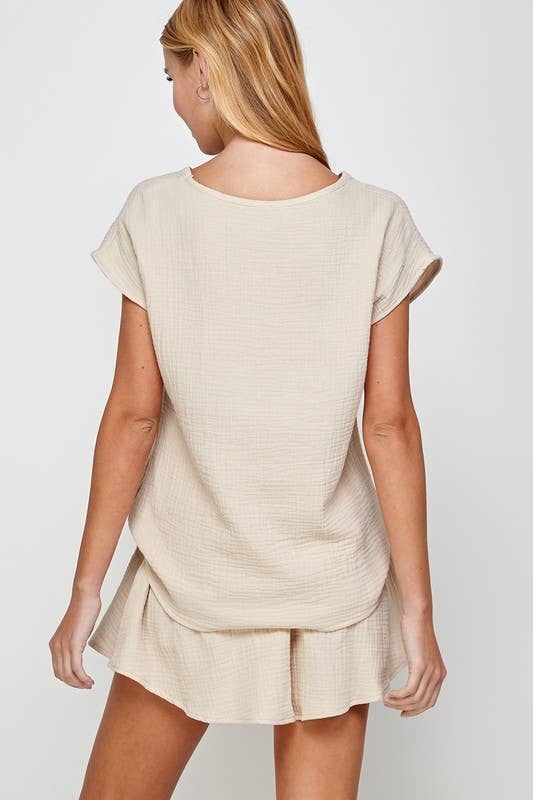 Wholesale Cotton gauze top and shorts set for your store Faire