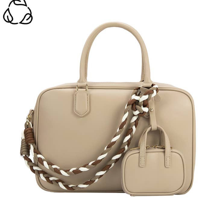 Grand sac à poignée supérieure recyclé Natasha Mushroom pour la vente par Melie Bianco