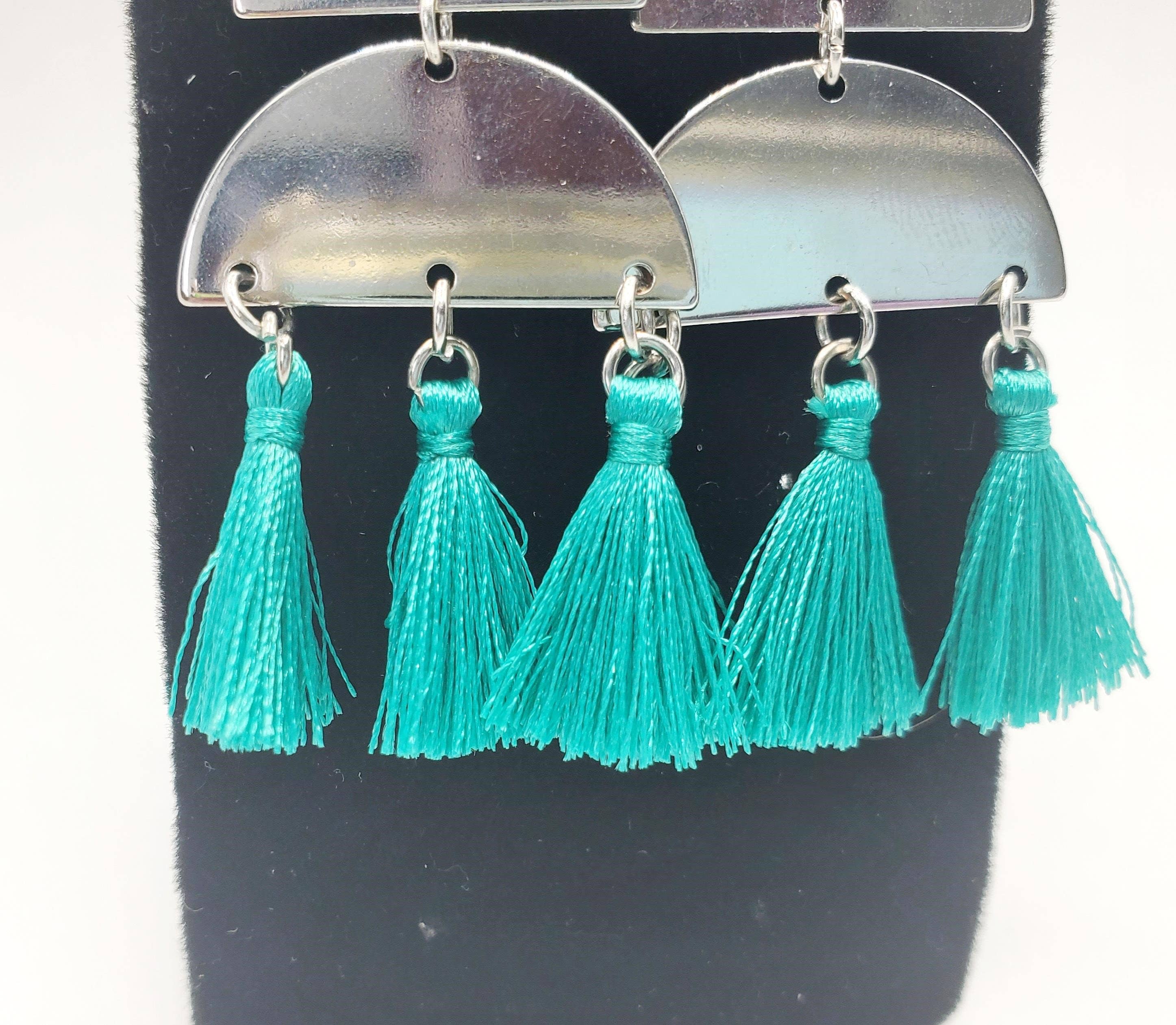 Tots And Tumblers Art – Engroshandel Hængeøreringe og creoløreringe – Sølv turkis kvast dingle øreringe10