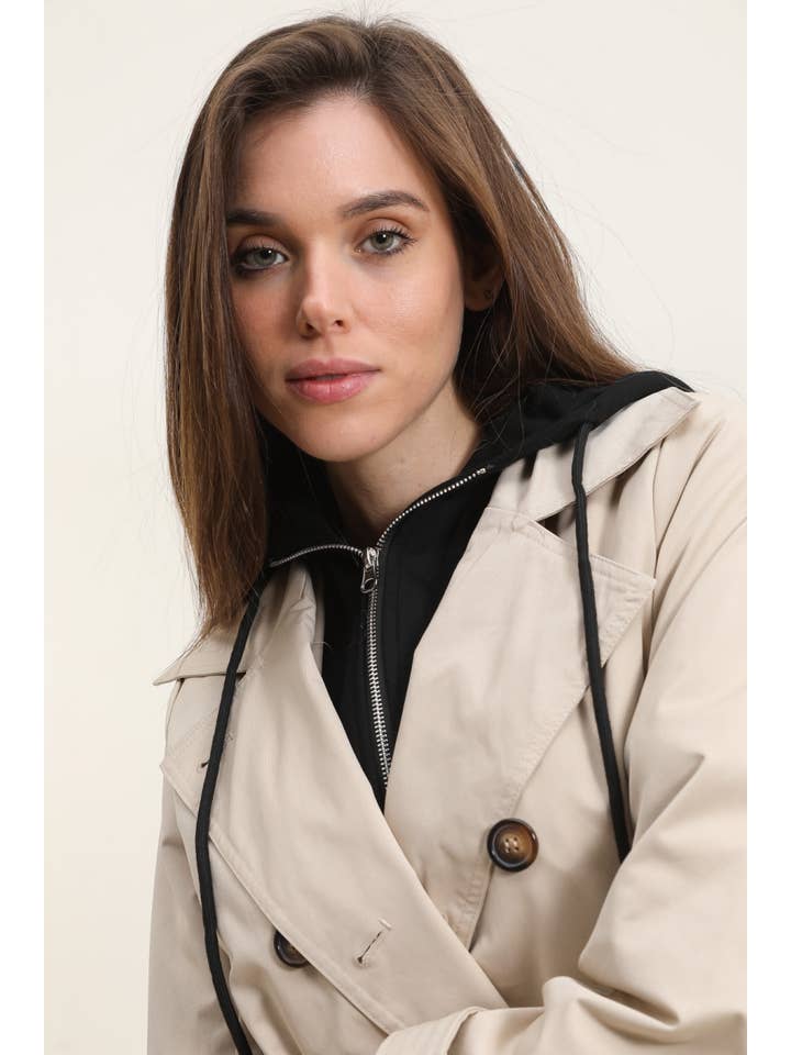 Attrait Paris - Wholesale Trench Coat - Women's - Long trench coat with hoodie yoke1