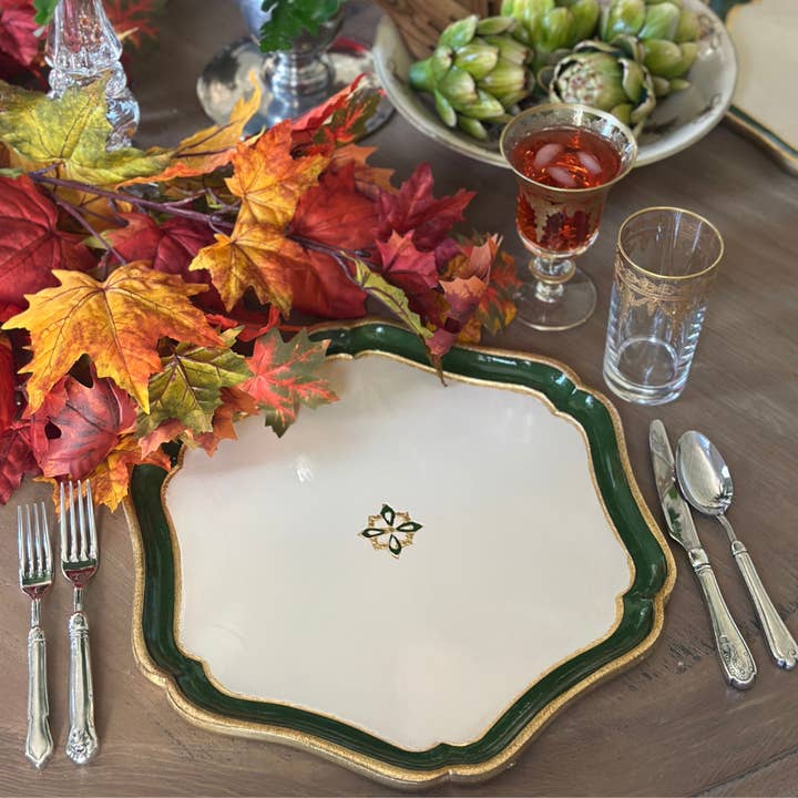 Arte Italica & Crown Linen Designs - Wholesale Charger plate - Florentino Baroque Wooden Charger, Green - NEW5