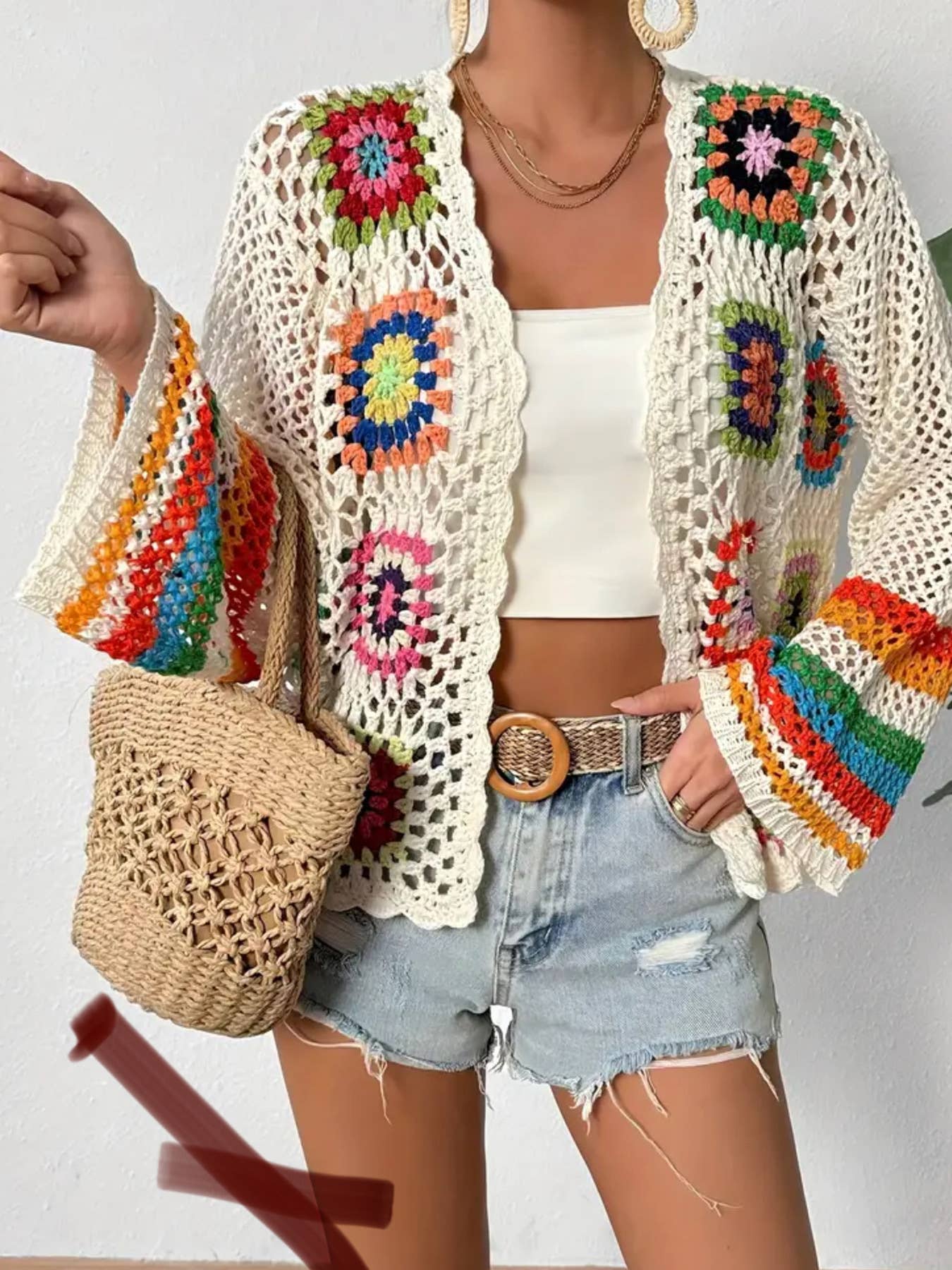 Rosa Clothing - Wholesale Cardigan - Women's - Ethnic Retro Crochet Rainbow Cardigan3