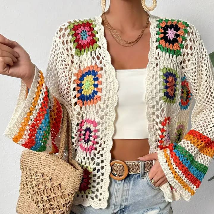 Ethnic Retro Crochet Rainbow Cardigan and other Purchase Wholesale to:from. Free Returns & Net 60 Terms on Faire trending on Faire.