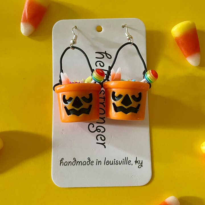 Trick or Treat Jack-o'-lantern Pail Earrings for wholesale by Hello Stranger