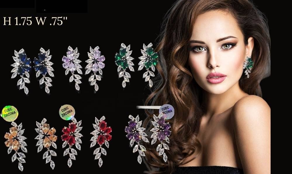 Cool Crystals - Venta al por mayor Pendientes colgantes - Pendientes de racimo de circonita cúbica marquesa de amatista plateada0