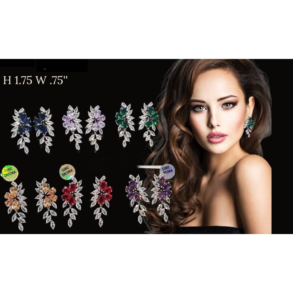 Cool Crystals - Venta al por mayor Pendientes colgantes - Pendientes de racimo de circonita cúbica marquesa de amatista plateada