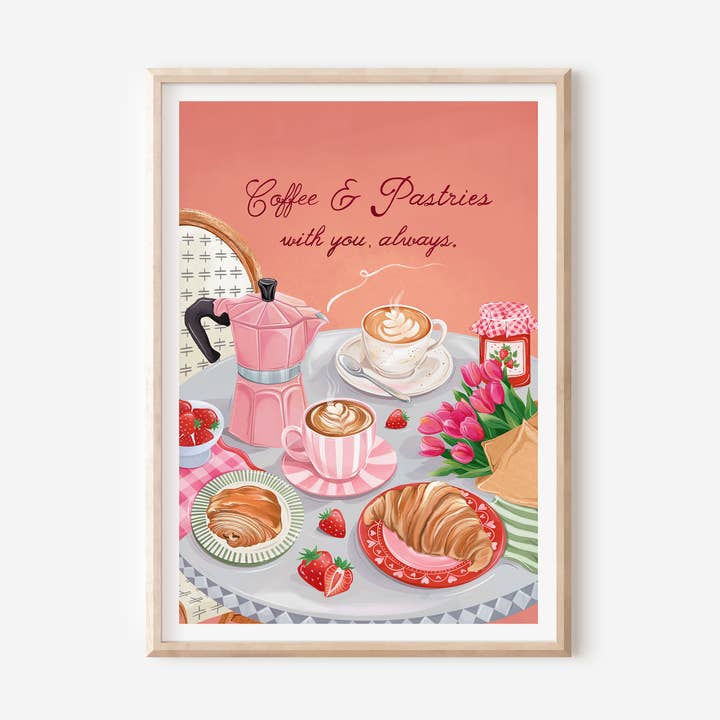 Coffee and Pastries Art Print: Kitchen Wall Art for wholesale by Simply, Katy